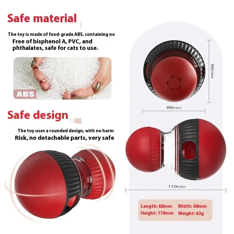 Rotating plastic cat toy with Super Ball colour, featuring a sound and treat-dropping ball.