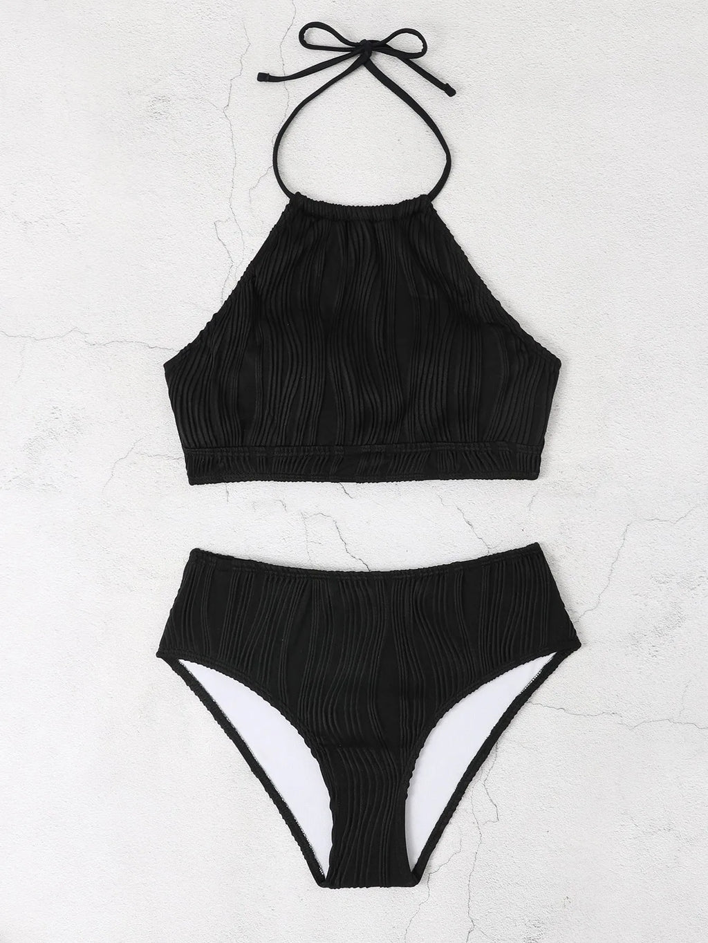 Women's conservative high waist apron swimwear in polyester with separate top and pants