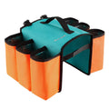Black and orange double-sided bicycle beverage bag mounted on bike shelf with 2L capacity