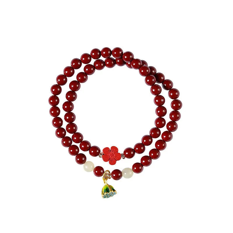 Purple gold sand 6mm bead double circle women's bracelet with lotus seedpod detail