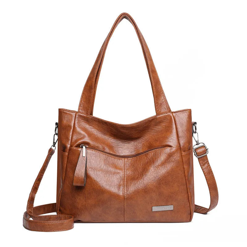 Retro large capacity underarm shoulder bag in PU material with sandwich pocket outer bag, horizontal square shape, available in multiple colours for daily matching