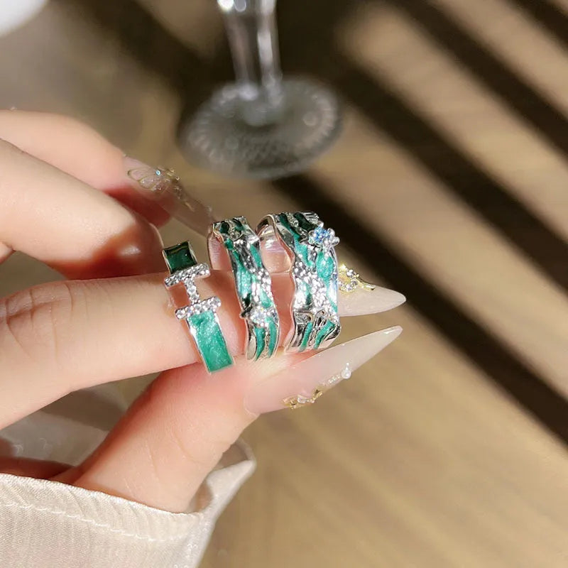 Mint green enamel copper ring with eight-point asterism star pattern and personalised text option