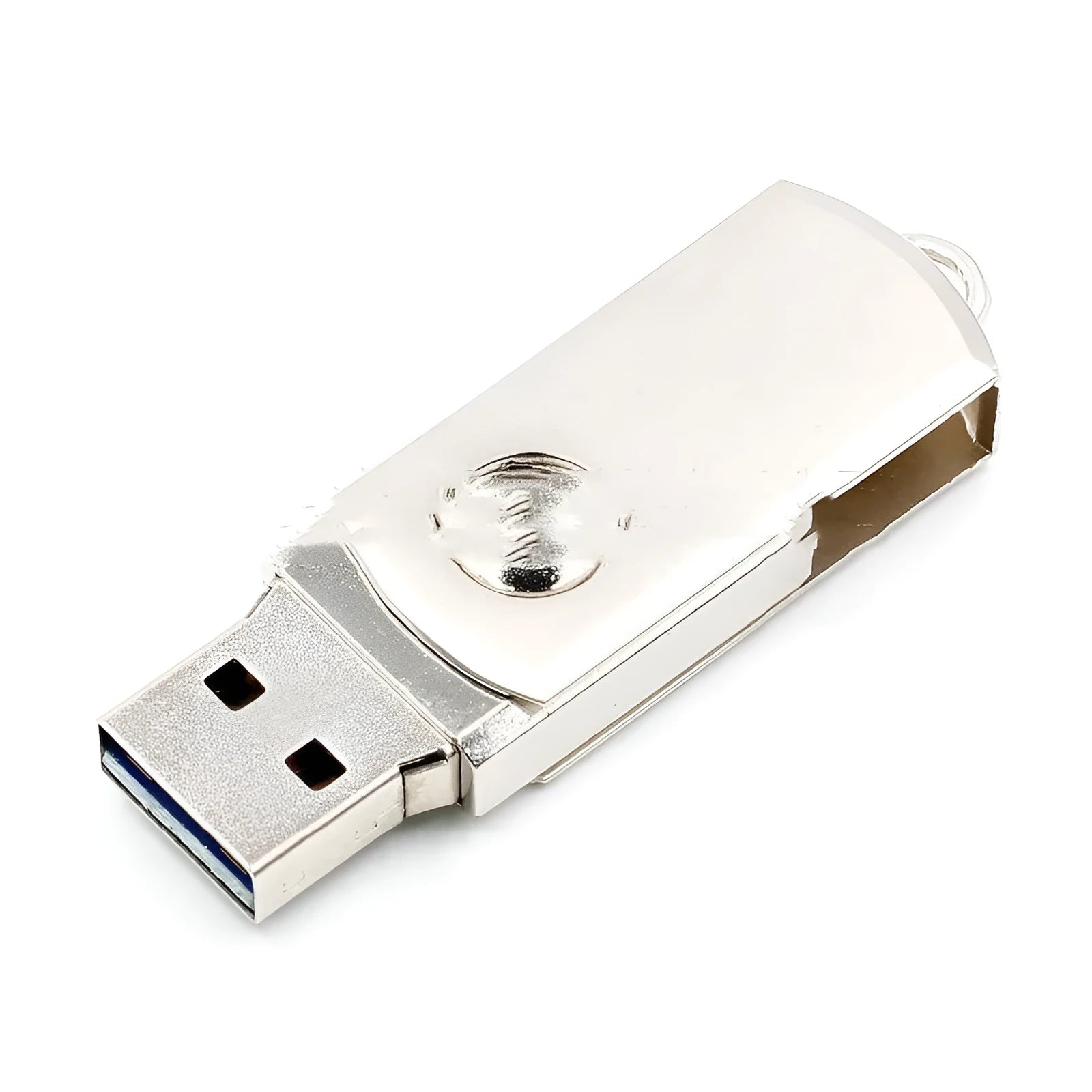 Compact 50mm by 16mm USB programmer for ATMEGA32U4 microcontroller chip development.