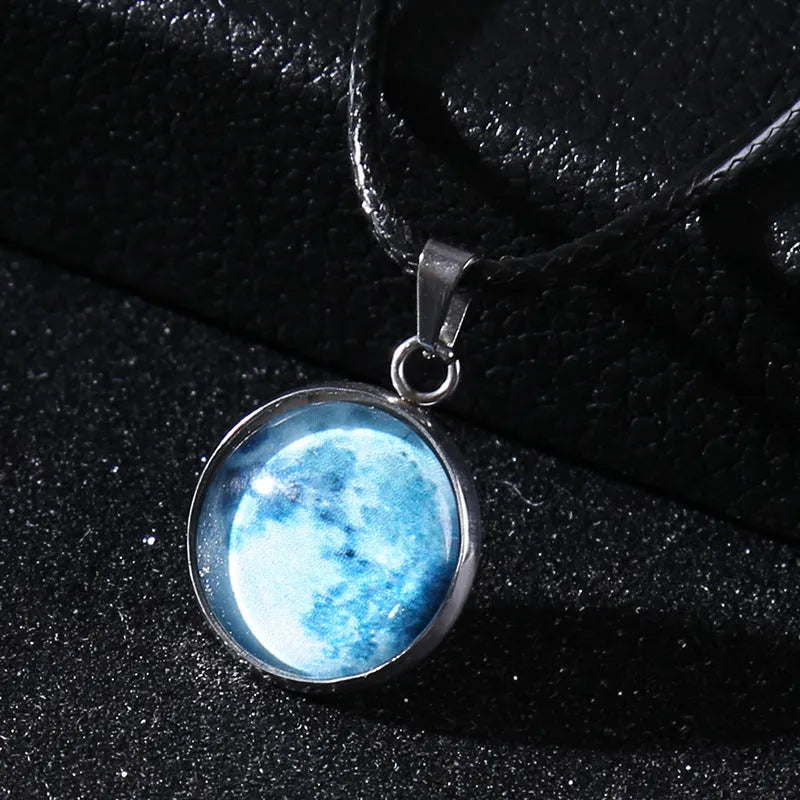 Luminous glass and coloured glaze constellation pendant necklace on an alloy chain with extension.