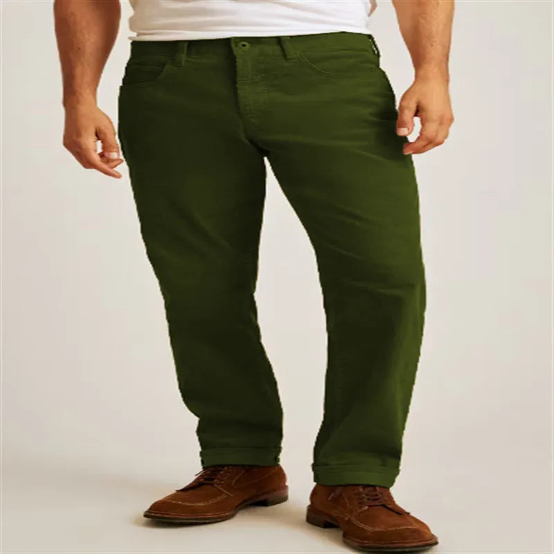 Straight leg corduroy trousers in cotton blend fabric with non-elastic waistband