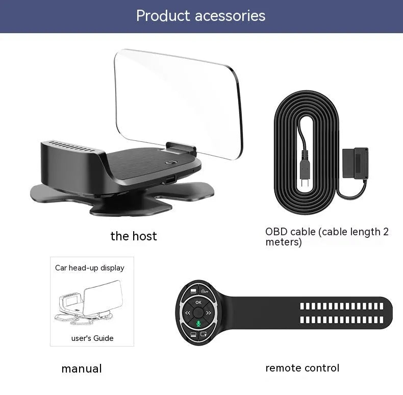 Black HUD head-up display projector unit for car speed projection with OBD connector