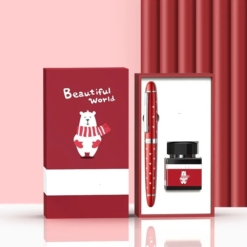 Calligraphy pen with replaceable ink sac, metal case, and choice of seven designs including avocado and bear patterns
