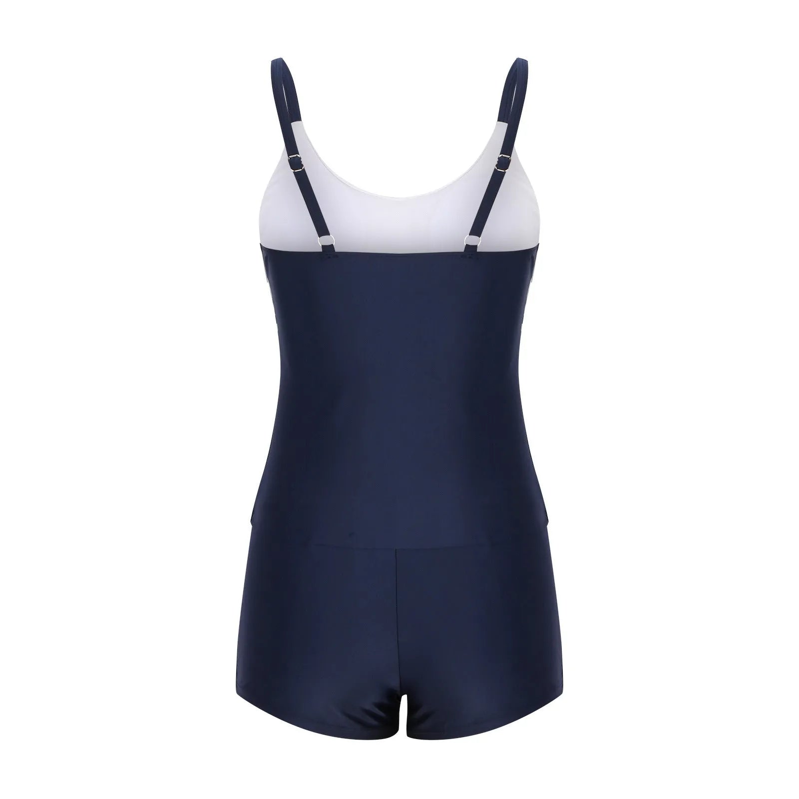 Ladies striped boyshorts one-piece swimsuit with split side design in polyester fabric