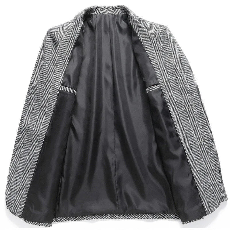 Men's loose fit woolen coat in solid colour for spring and autumn casual wear