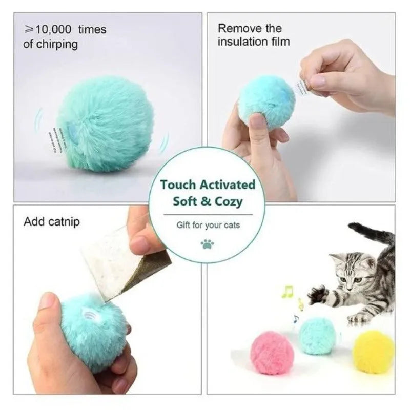Colourful interactive cat toy ball that makes animal sounds when touched by pets