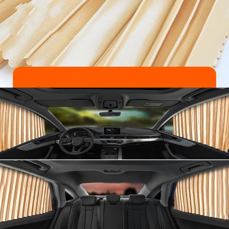 Auto retractable car sun curtain in thick opaque cloth material for heat insulation