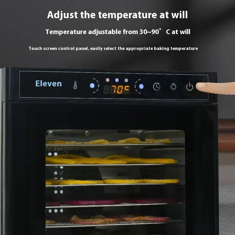 Stainless steel fruit dehydrator machine with clear viewing skylight and LED control panel