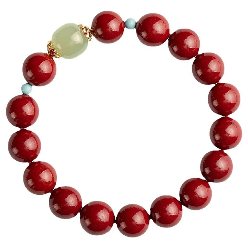 Cinnabar geometric bracelet with ellipse design in purple gold sand colour showing bead details