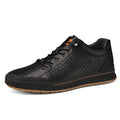 Men's casual shoes in matte leather with round toe and flat heel, shown in black and white colour options.