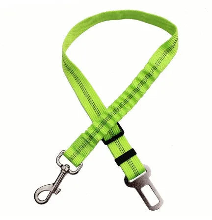 Adjustable dog seat belt harness with elastic safety rope in beige colour