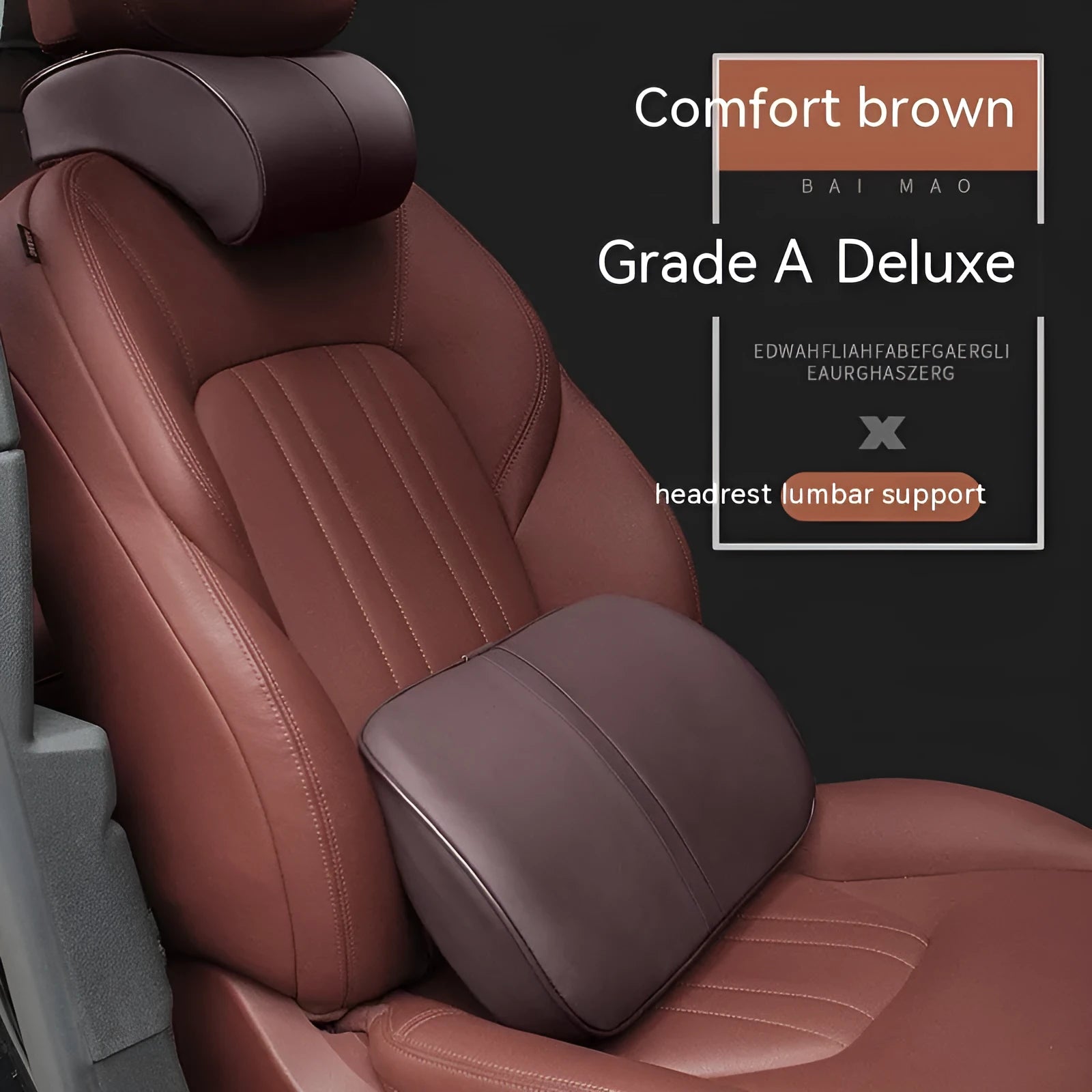 Solid-colour leather memory foam car cushion for head or lumbar support in beige, black, brown or coffee.