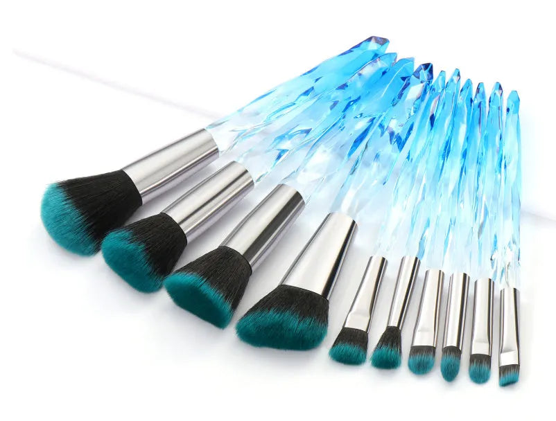 10 clear crystal diamond shank foundation brushes with artificial fibre bristles in choice of colours
