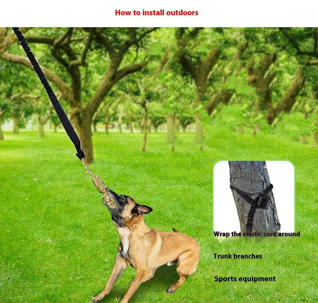 A twisted cotton rope dog toy for tug-of-war and chewing, shown in black, grey, or red.