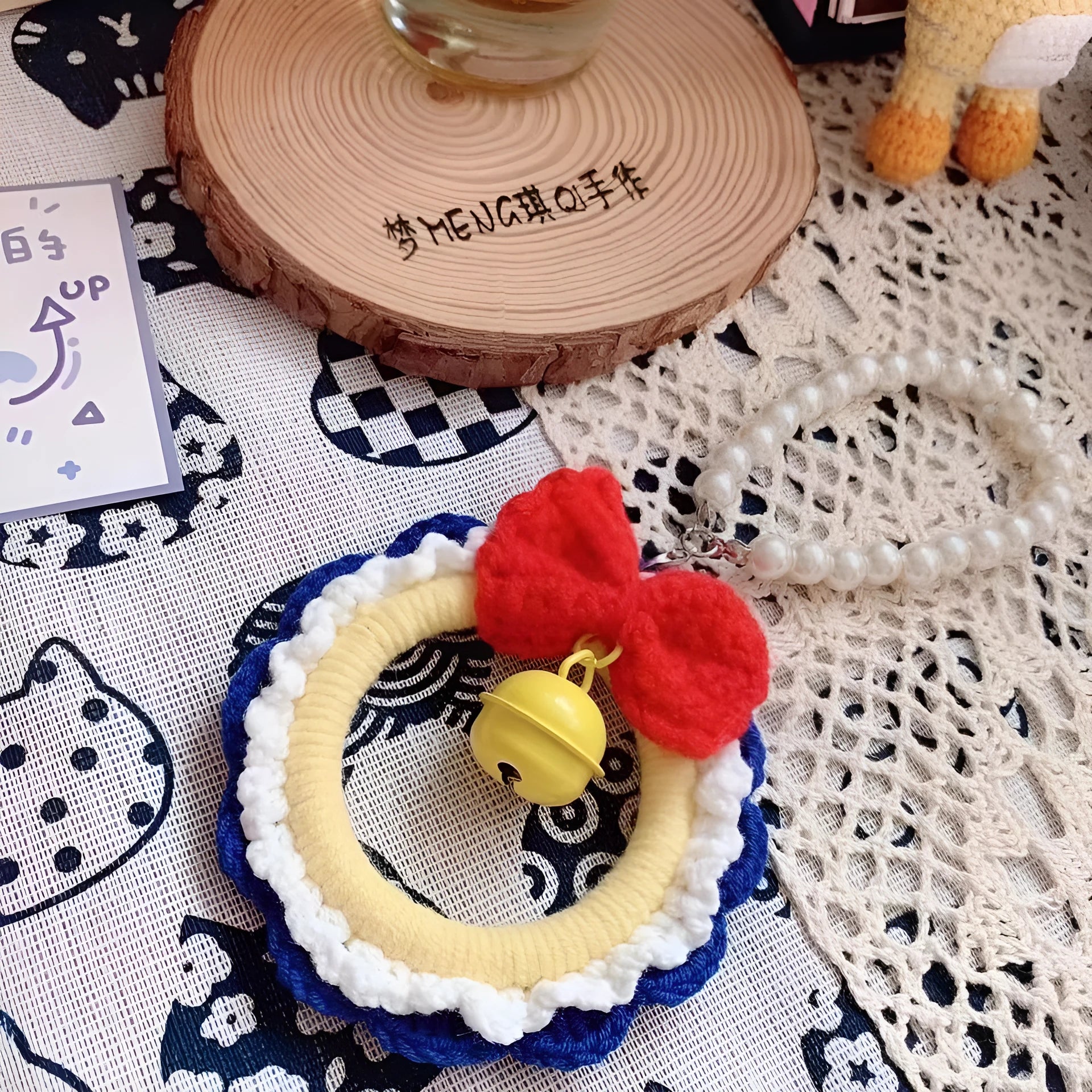 Handmade yarn weaving car hanging decoration in Snow White plush with pendant design