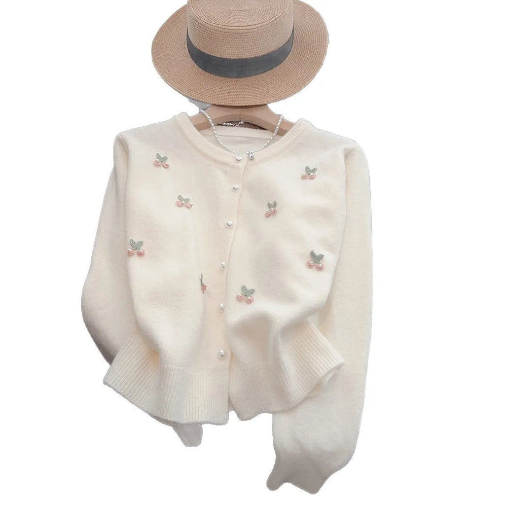 Women's beaded cashmere cardigan sweater coat in slim fit, shown in one of four available colours.