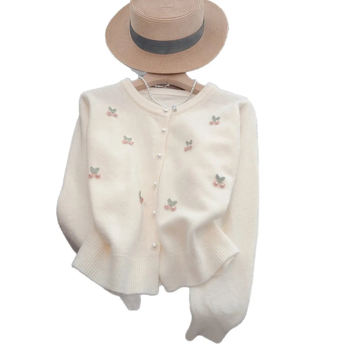 Women's beaded cashmere cardigan sweater coat in slim fit, shown in one of four available colours.