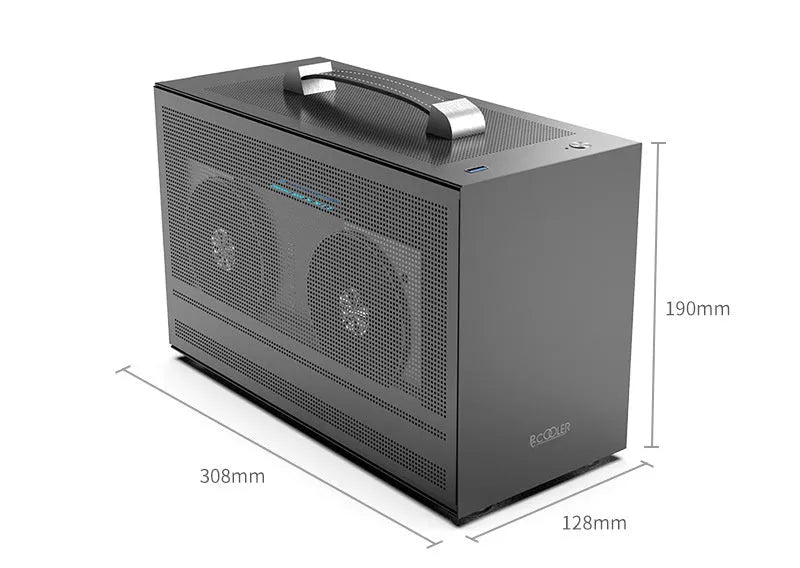 Hummingbird PRO Mini-ITX desktop computer case in titanium grey and white finish options.
