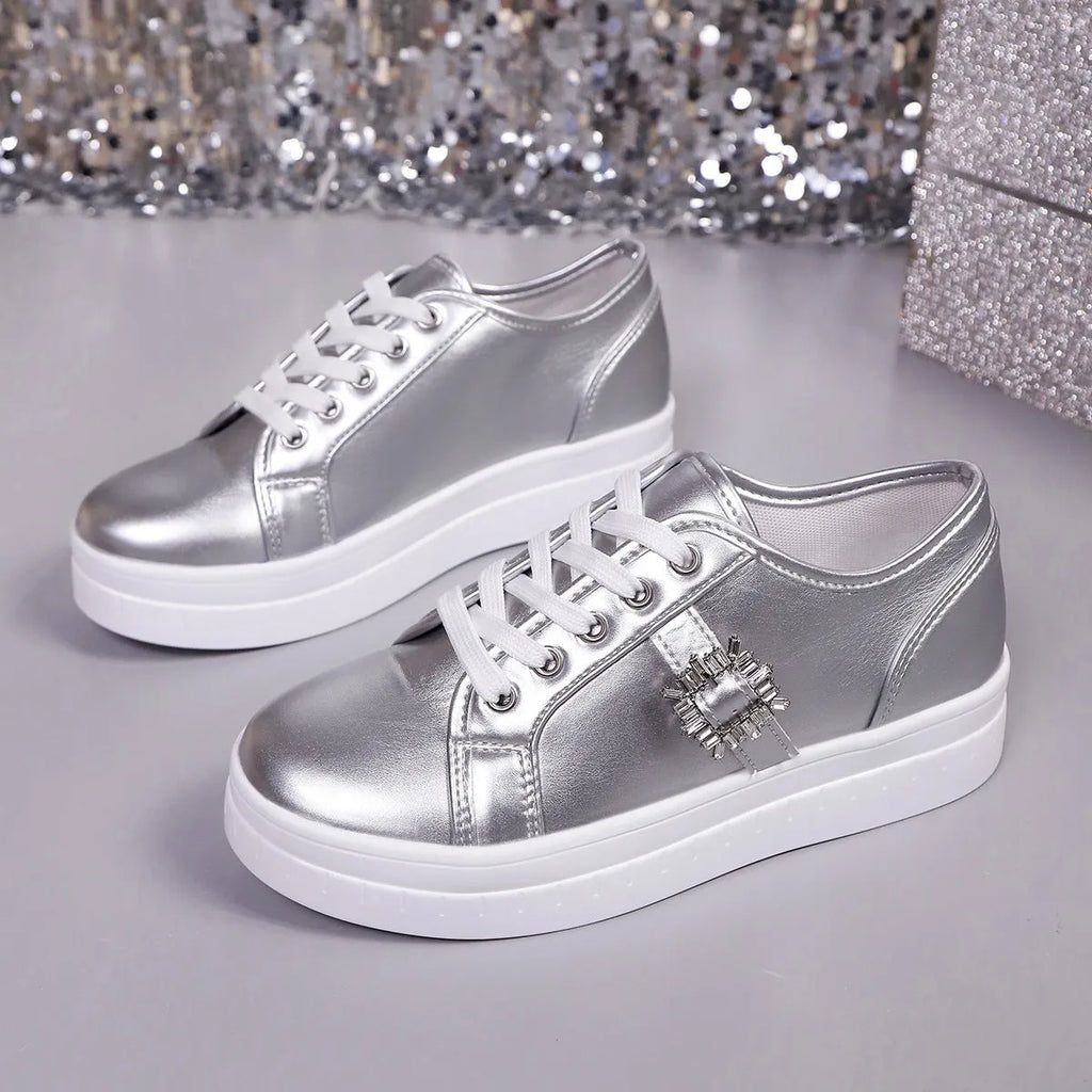 New soft bottom leather sports women's shoes in low-top style, PU upper, rubber sole, front lace-up, available in multiple colours including apricot