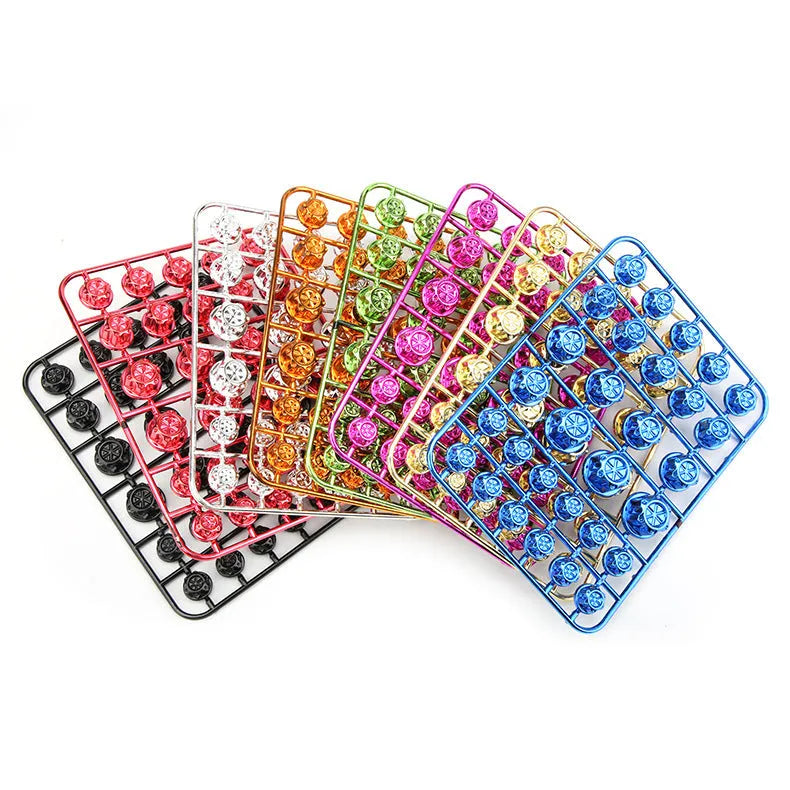 Set of 30 coloured ABS plastic screw caps for motorcycle engine modification.