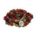 108-bead multi-layer bracelet with hanging lotus ornament in tourmaline-coloured alloy.