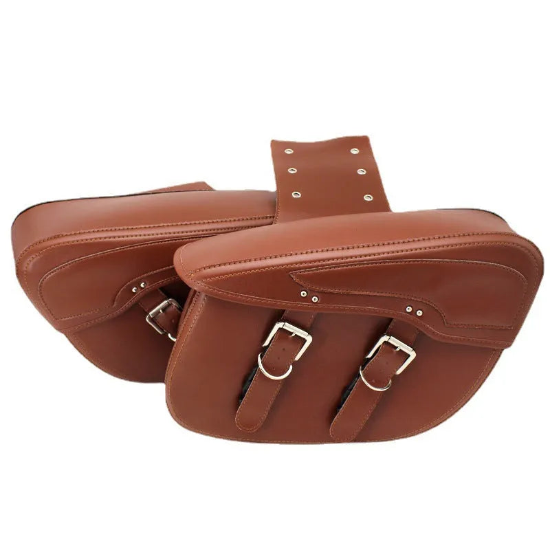 Retro style black PU leather motorcycle side box mounted on a bike.