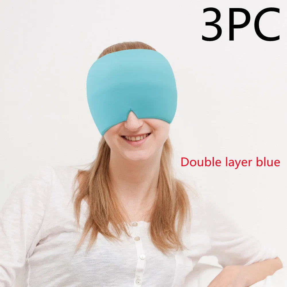Elastic cloth gel eye mask for headache relief with adjustable headband in black colour