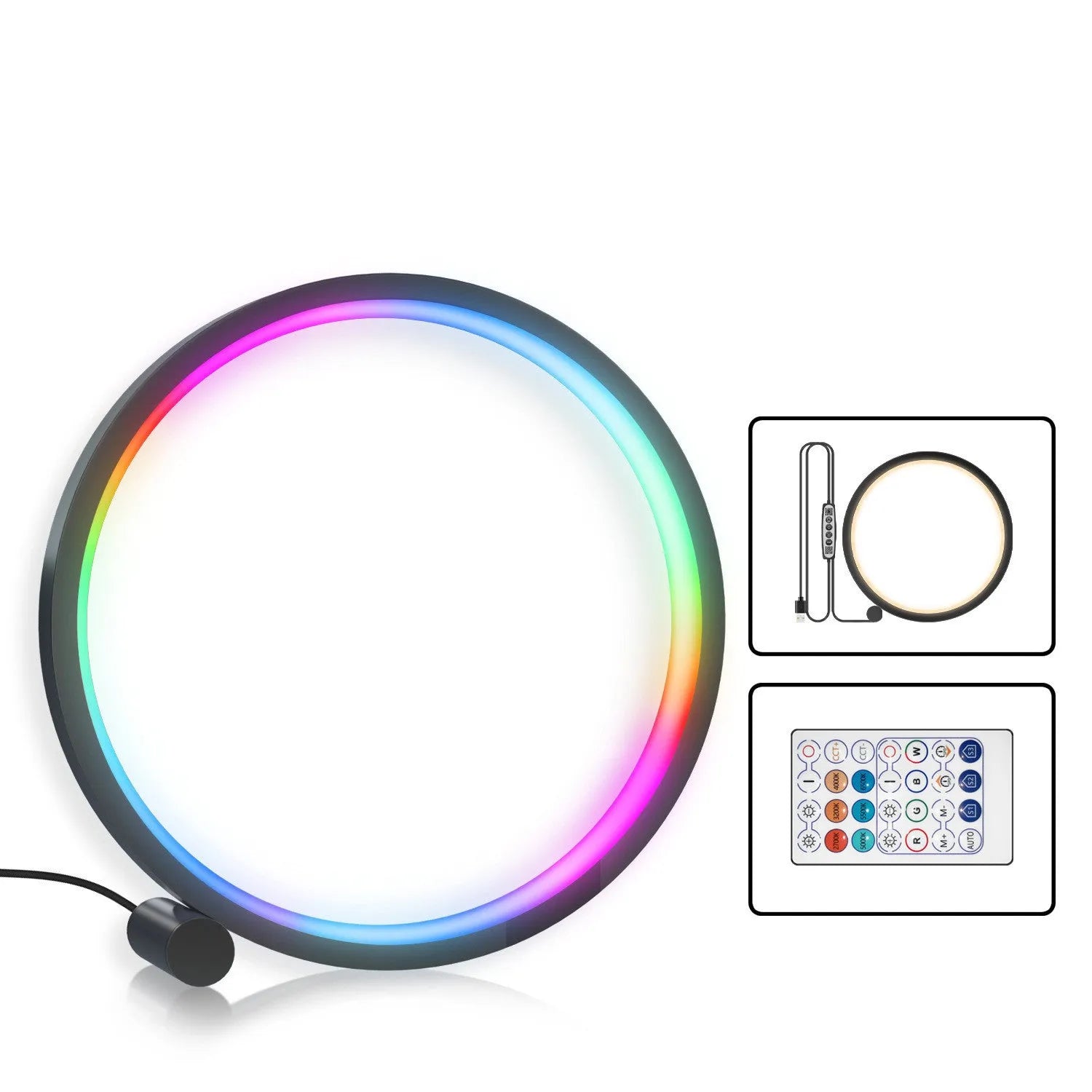 Modern aluminium smart LED atmosphere light with colourful projection, showing app and music control.