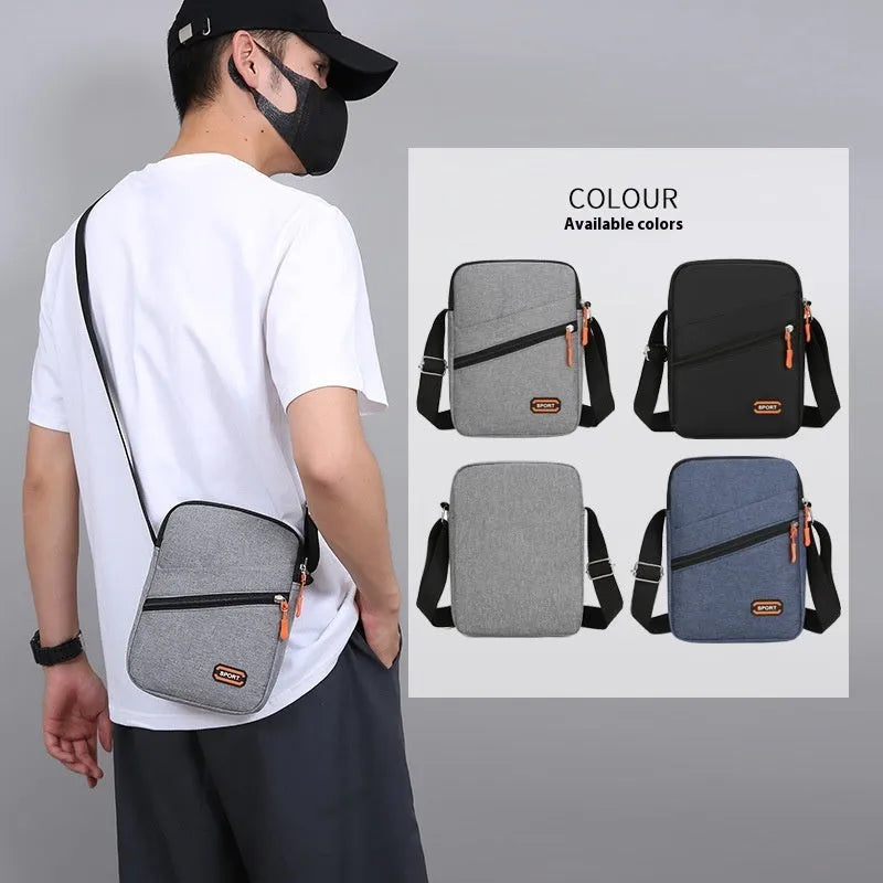 Ultra light Oxford cloth crossbody commuter bag in silver grey, black, or navy blue.
