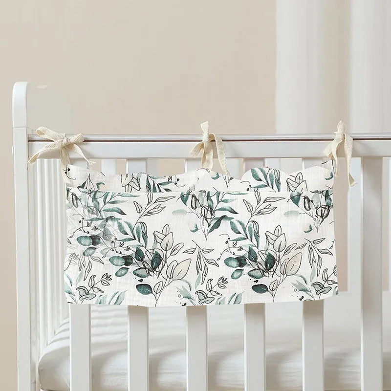Cotton double layer baby bedside buggy bag in American Gray Flower colour with two compartments
