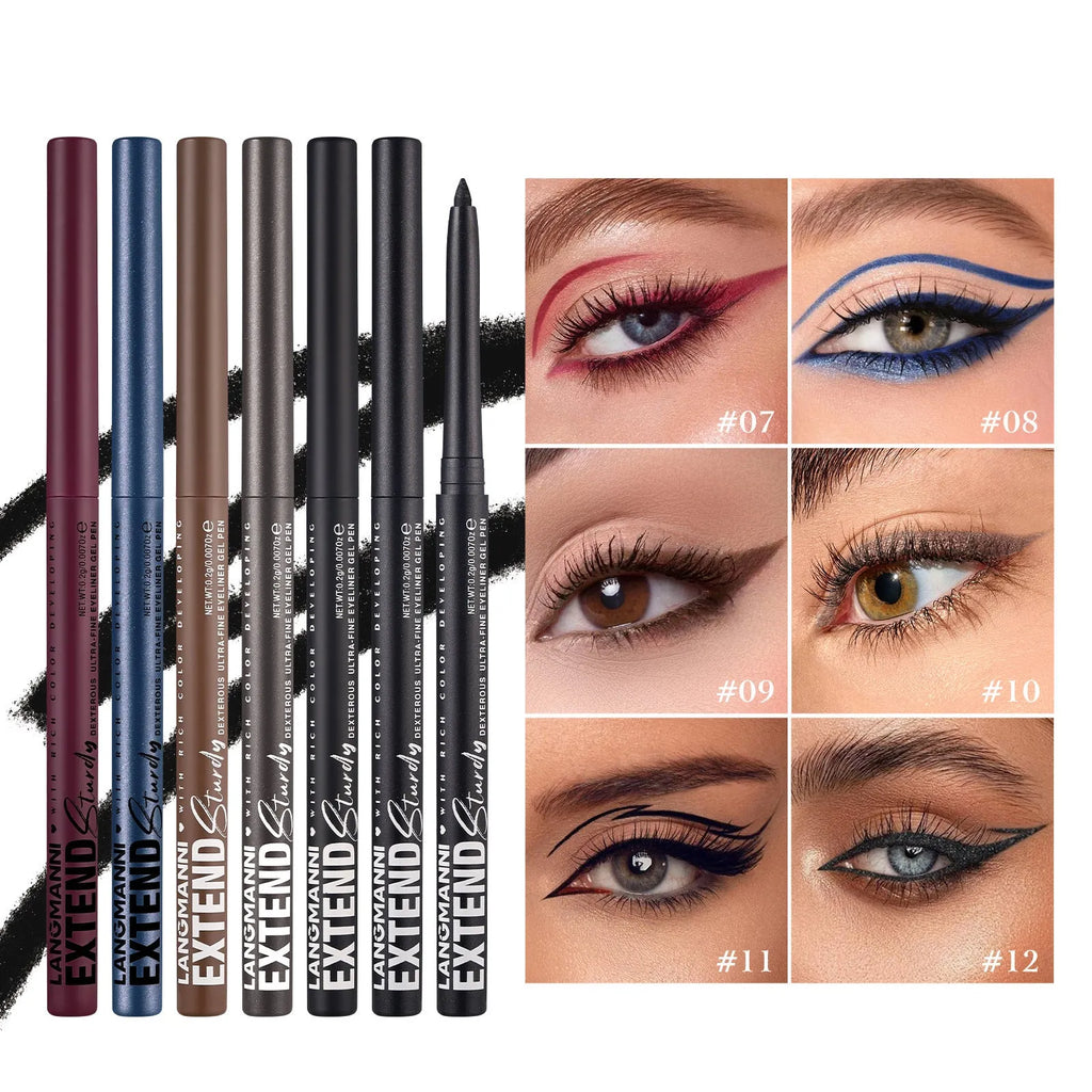 Set of 12 colourful gel glitter eyeliner pencils in vibrant shades for waterproof party and cosplay makeup