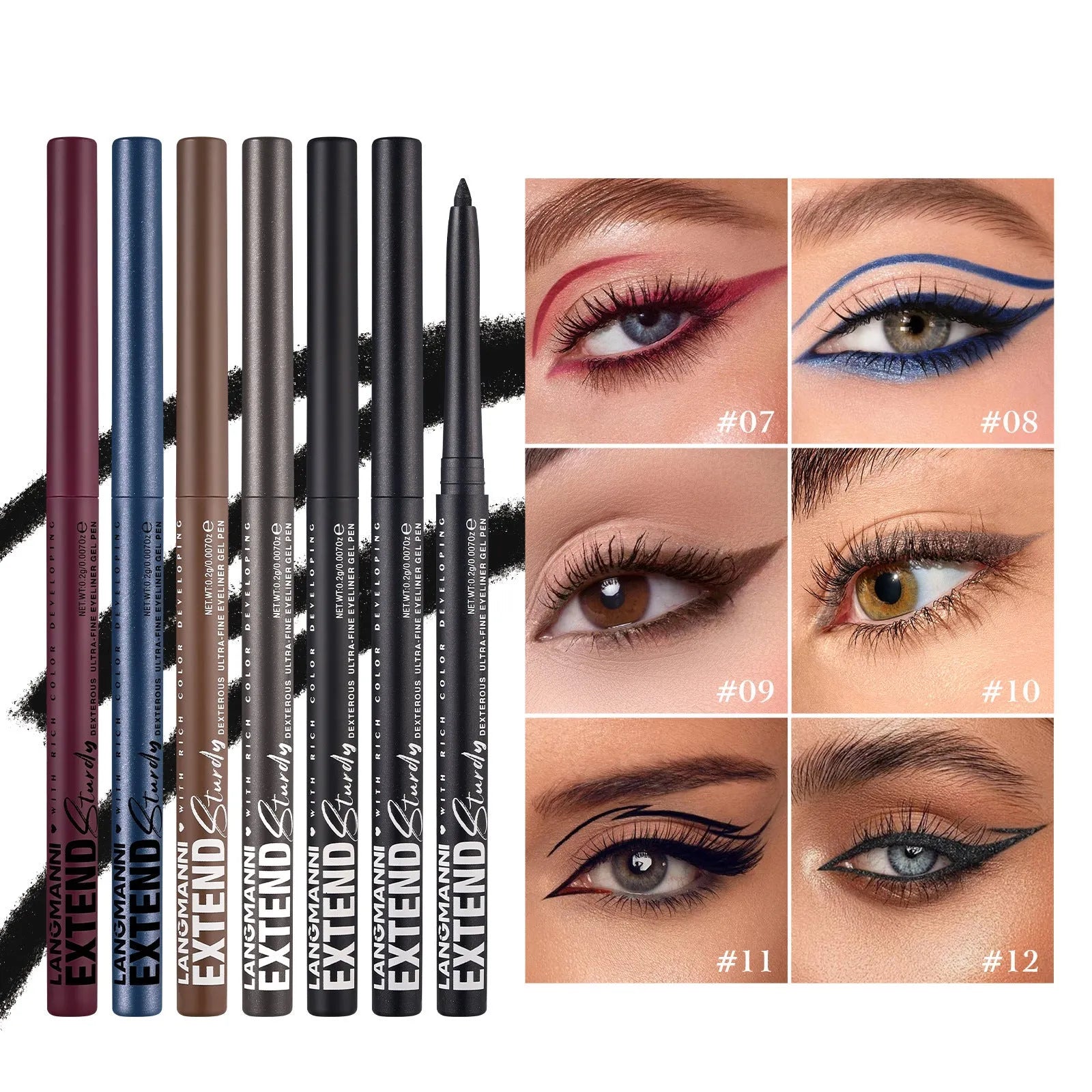 Set of 12 colourful gel glitter eyeliner pencils in vibrant shades for waterproof party and cosplay makeup