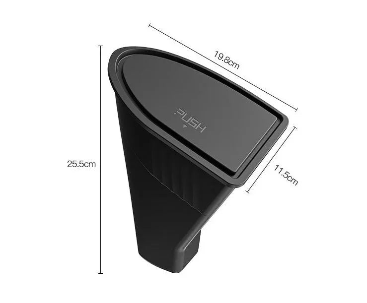 Black ABS plastic car door trash can designed for Tesla Model Y front door pockets.