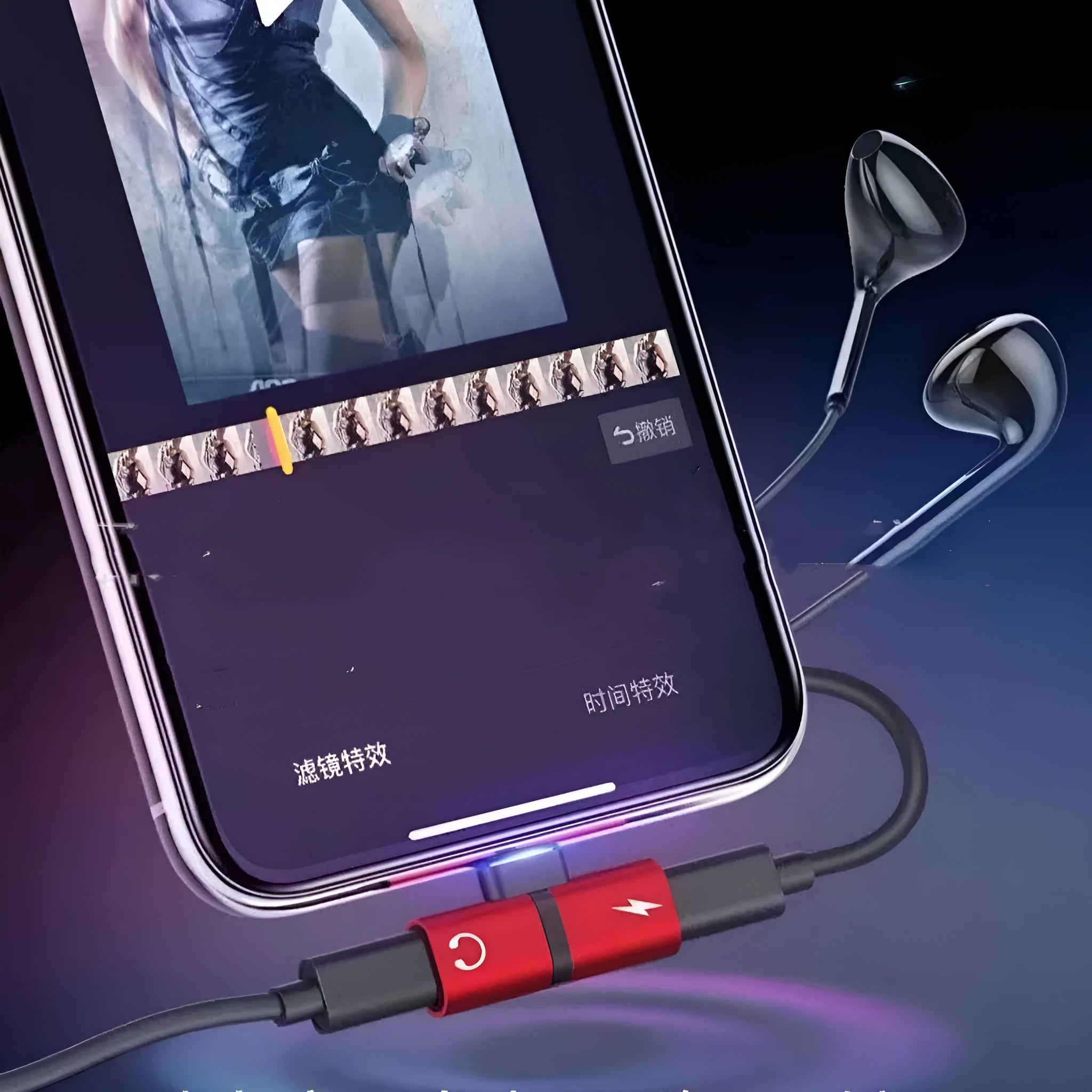 Alloy 2-in-1 audio adapter for Apple phones, available in five colours including black and gold