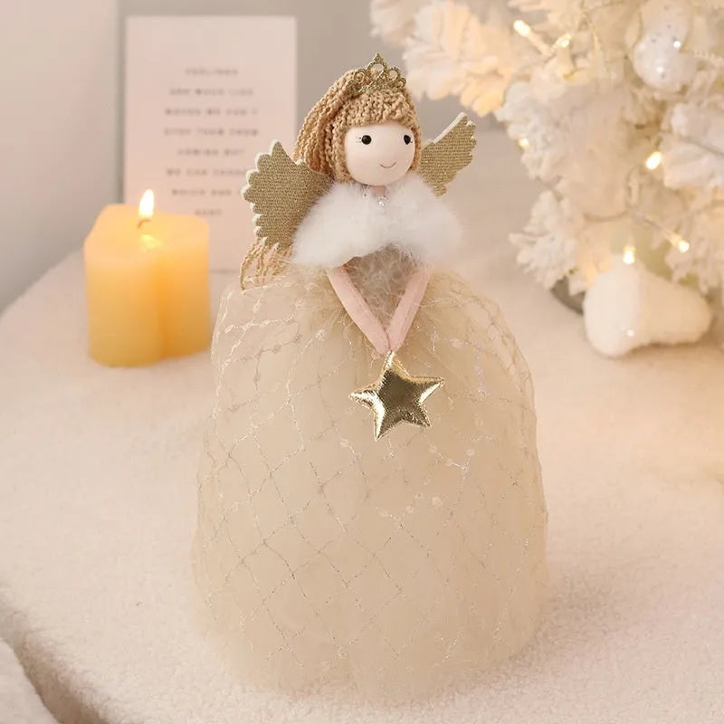 Angel little girl doll ornament in non-woven fabric, gold colour, 26 by 15 centimetres