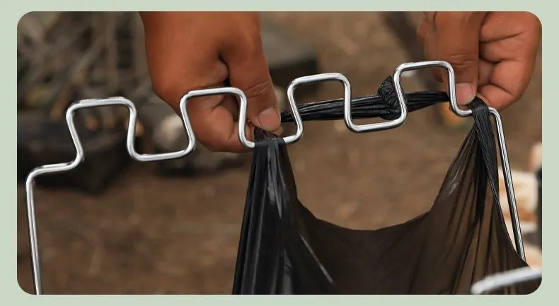 Stainless steel folding garbage bag bracket in silver or black colour for camping