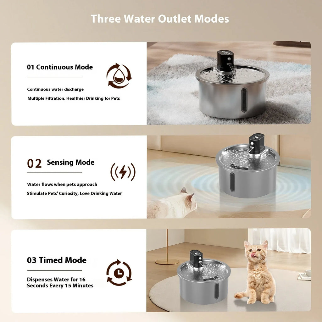 Stainless steel pet water fountain with heating base for cats and dogs