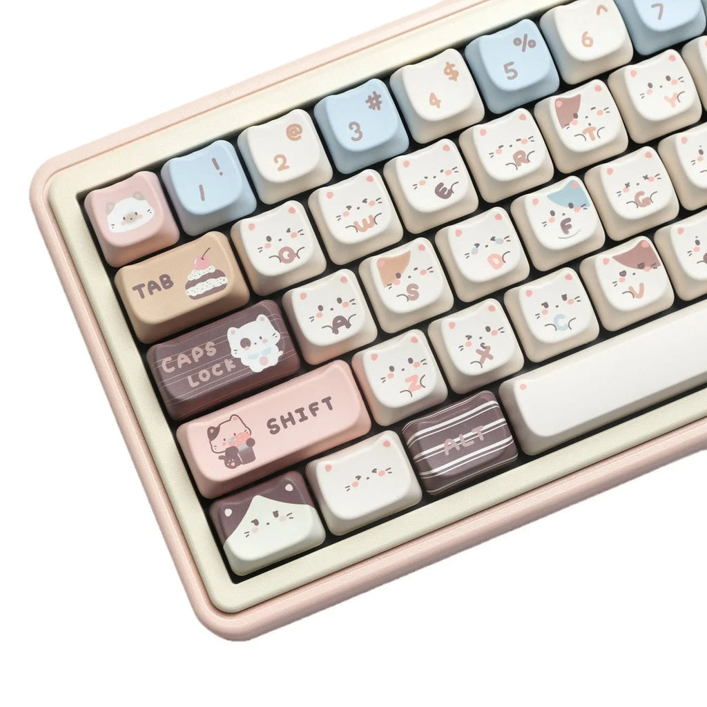 High Sea Salt Cat PBT sublimation keycaps full set with March space and 7u supplement keys