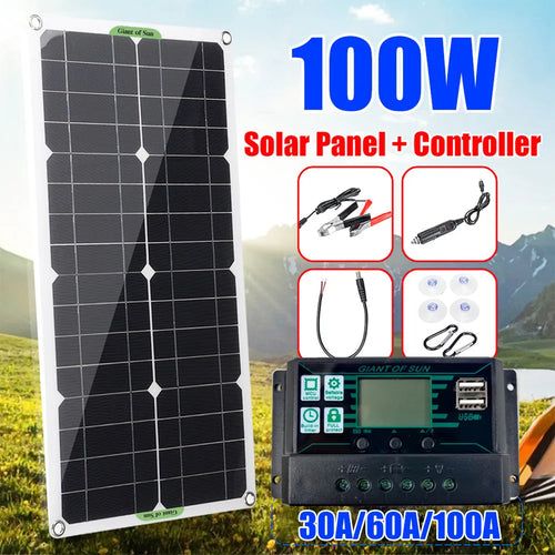 30W semi-flexible solar panel showing USB port for charging mobile devices.