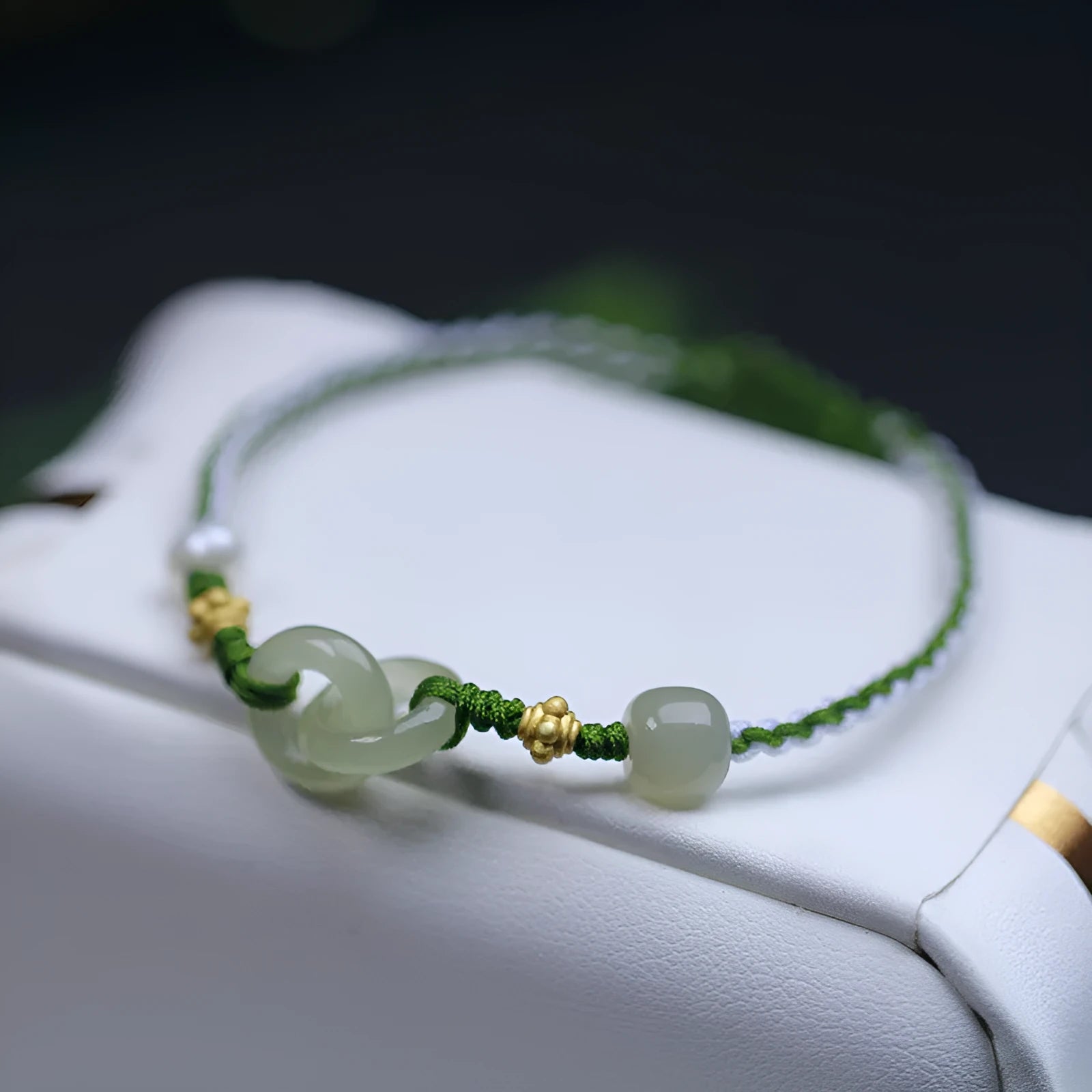 DIY woven bracelet with Hetian jade elements and flexible wire in 925 silver or copper gold plated finishes