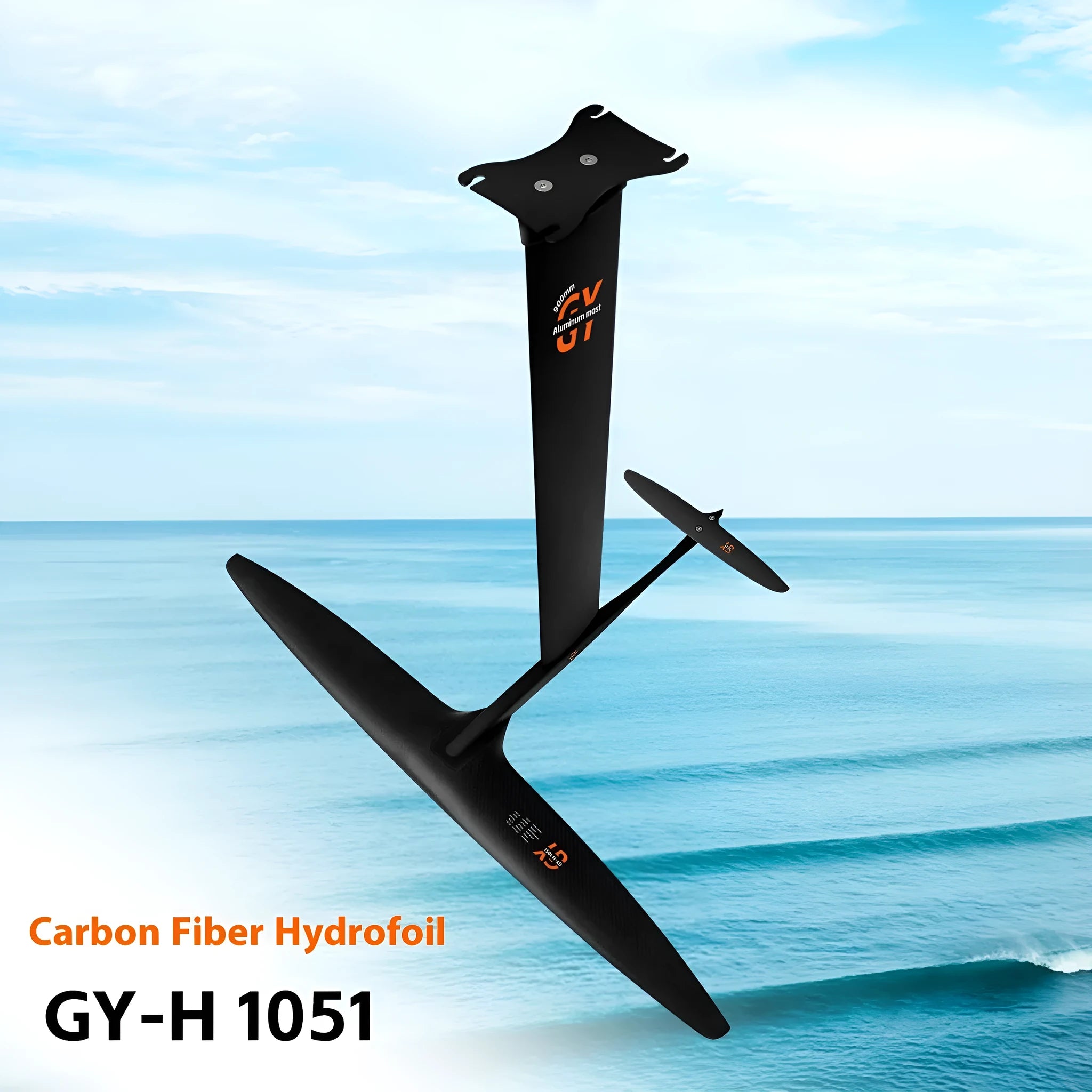 Black racing hydrofoil for surfboards with aluminium and carbon fibre construction