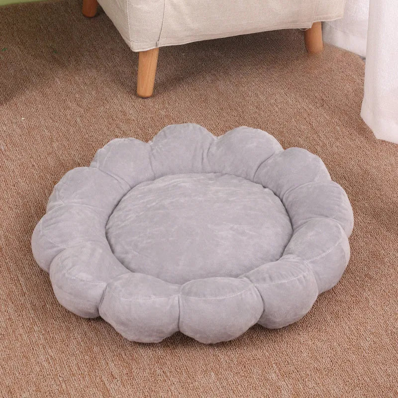 Blue half-surround pet bed with soft plush for small dog or cat