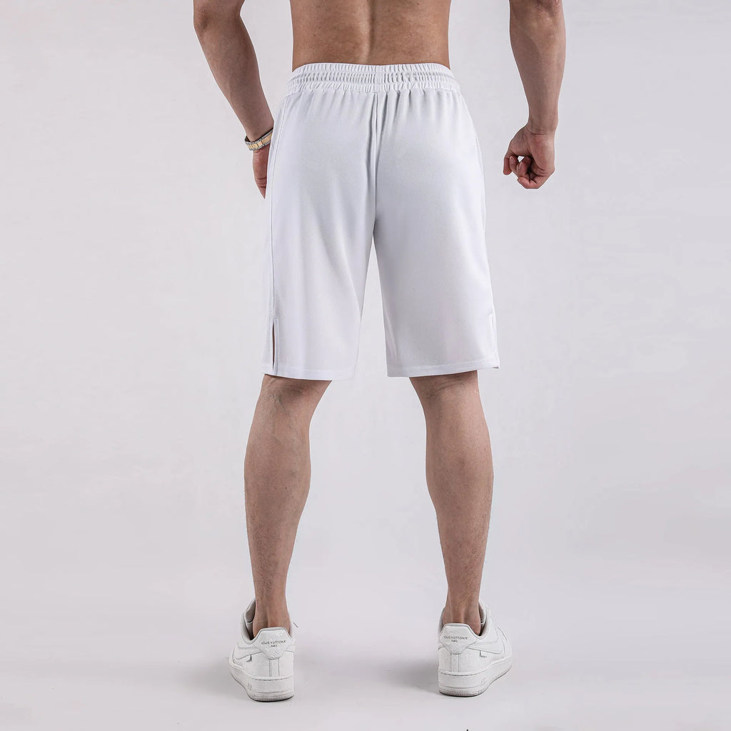 Men's black quick-drying mesh sports shorts with a loose fit and elasticated waist.