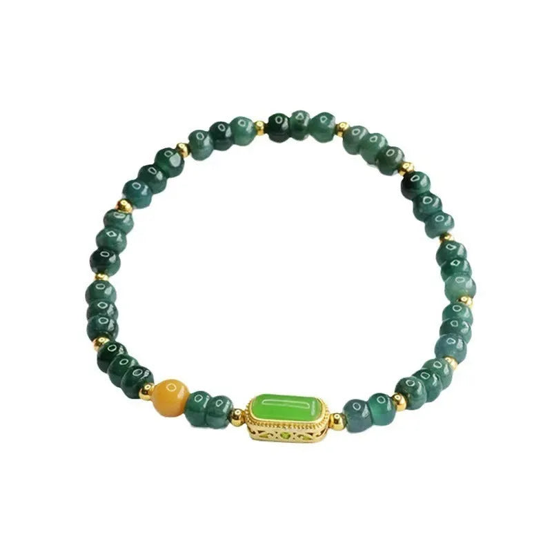 Natural stone blue water jade abacus bead bracelet with geometric design and metal spacers