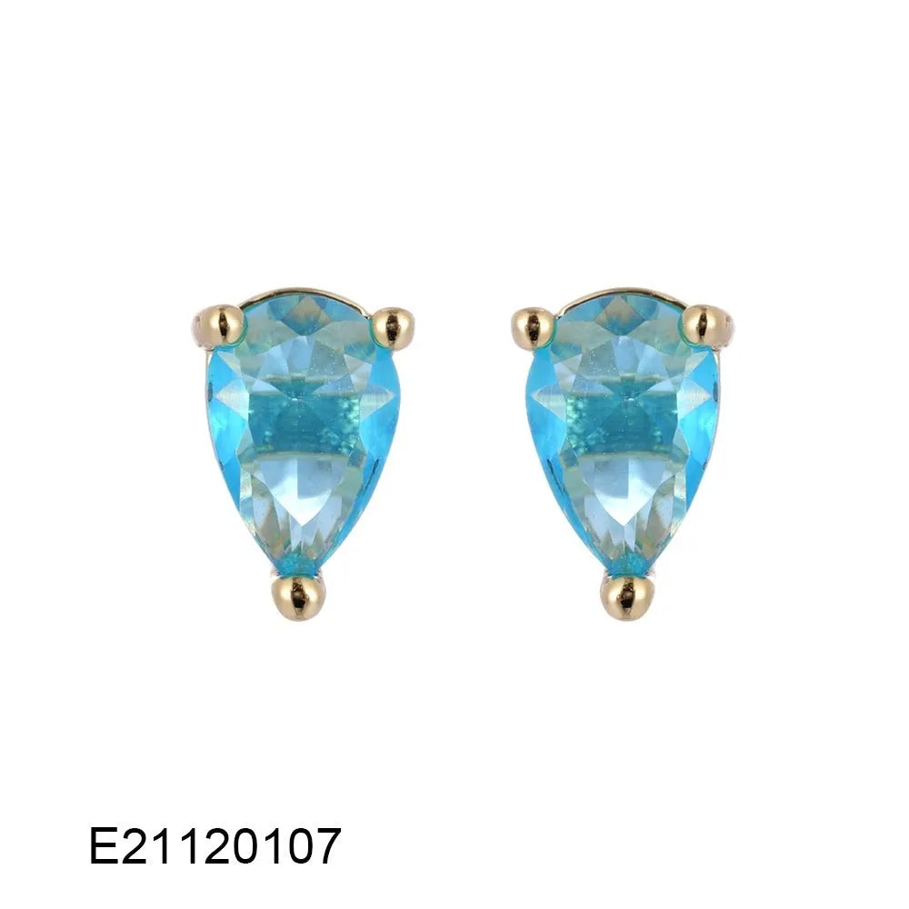 Gold-plated drop earrings with pear-shaped cubic zirconia stones in candy colours.