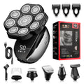 Black 6-in-1 rechargeable multifunctional hair clipper kit with attachments laid out